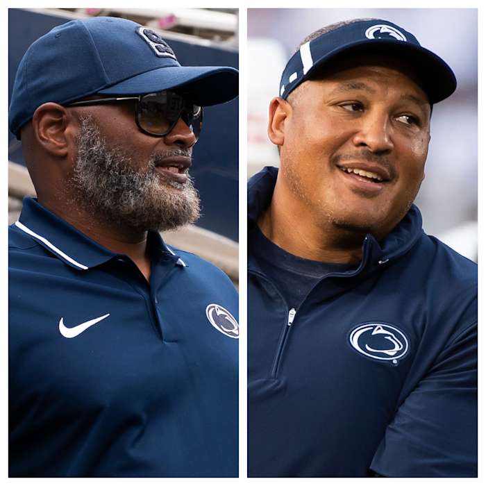 Penn State assistants Terry Smith (left) and Ja'Juan Seider are the most-tenured coaches on James Franklin's Nittany Lions football staff.